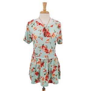 Perfect Peach Womens Floral Tunic Top Size XL Short Sleeve Peplum Hem Boho